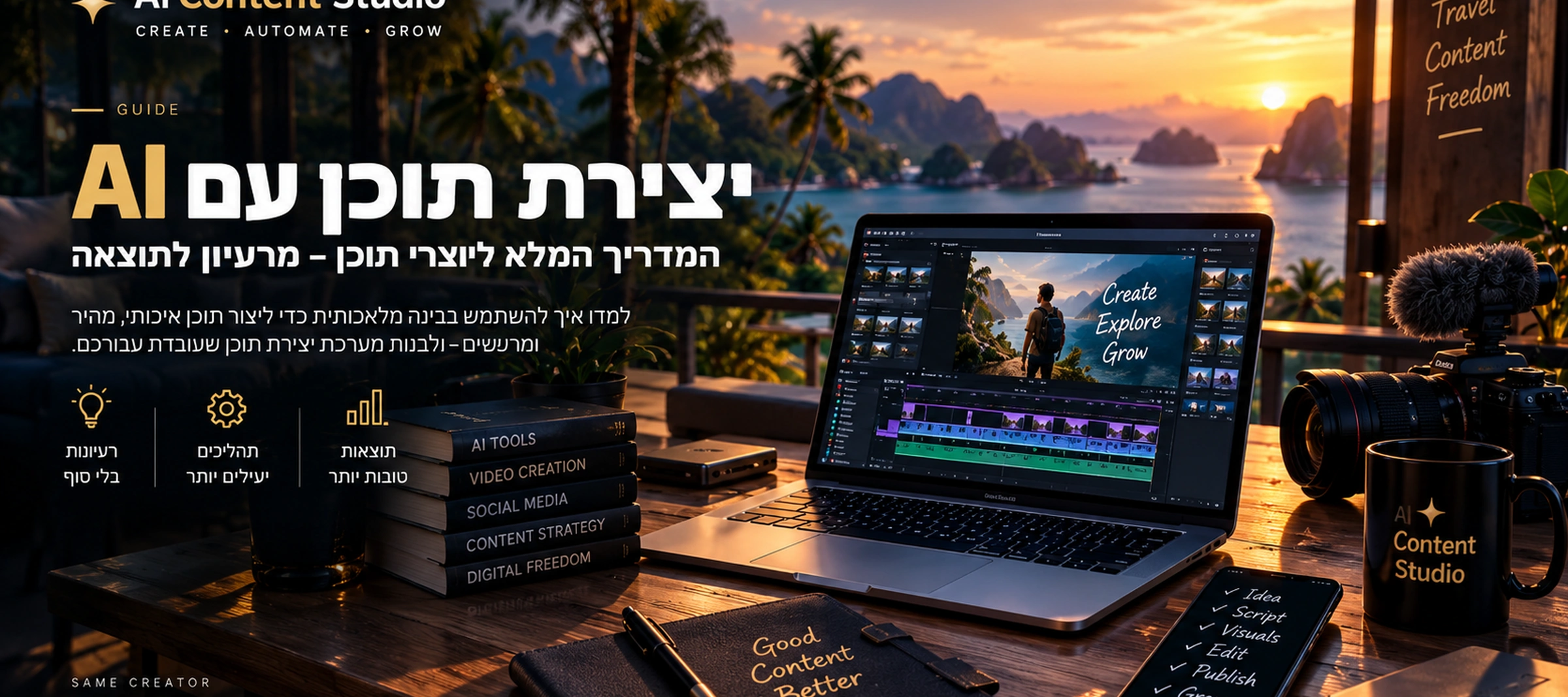 איור למדריך פרומפטים ליצירת תוכן: איך לכתוב Prompt שמוציא תוצאה מקצועית — AI Content Studio